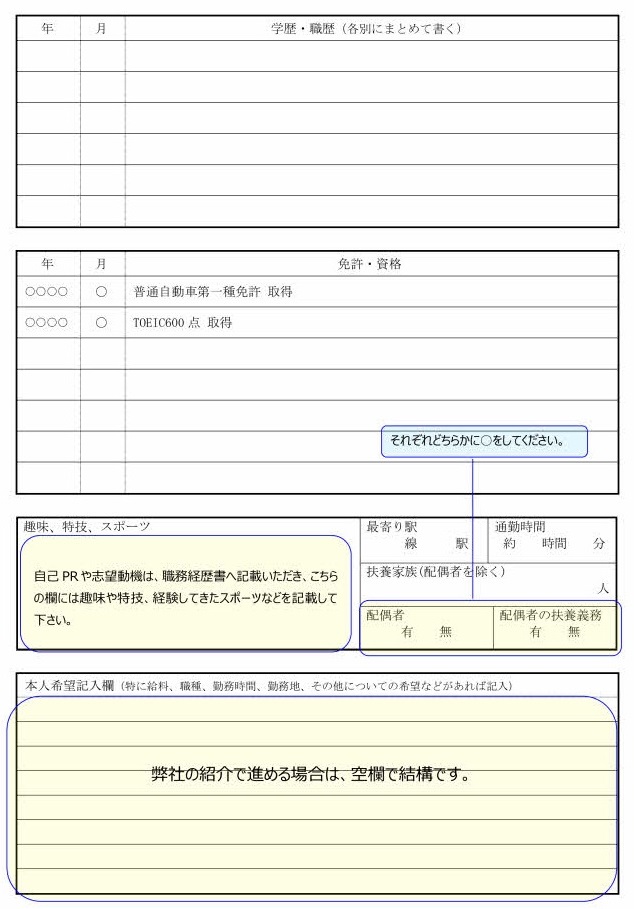 技術者の履歴書の書き方見本（2ページ目）