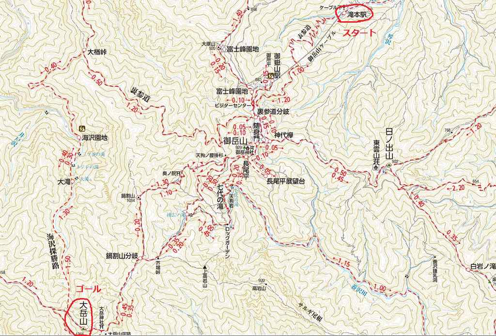 滝本駅、御岳山、大岳山の登山地図